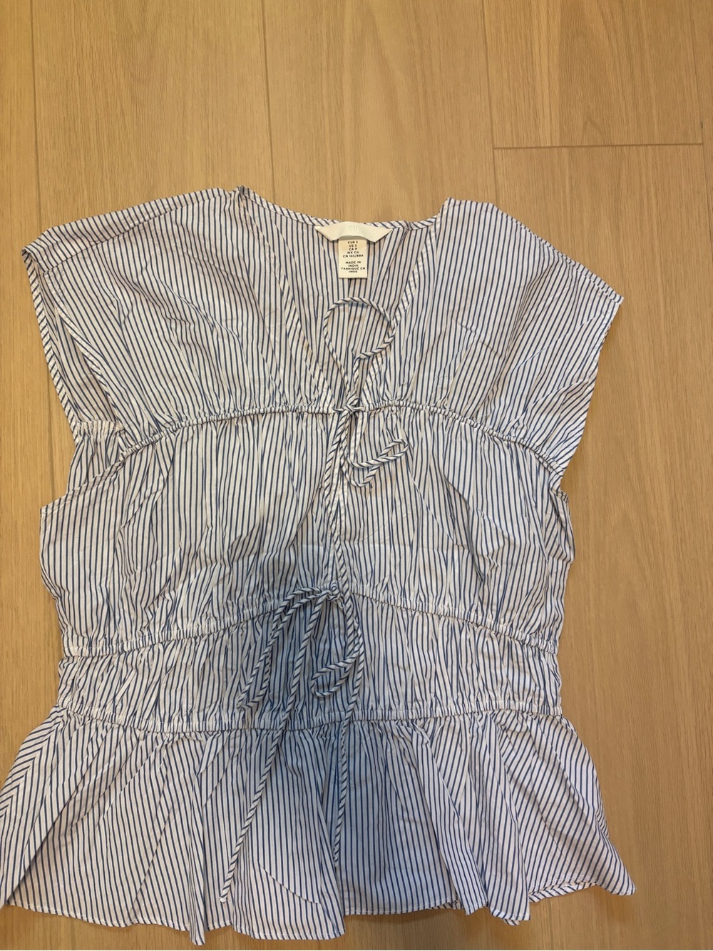 H&M Blue & White Vertical Stripe Tie-Front Top